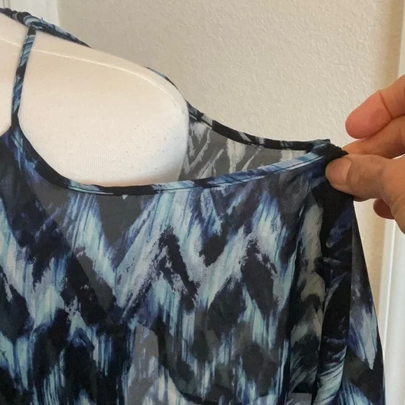 NY Collection Blue and White Cold Shoulder Maxi Dress - Picture 4 of 6